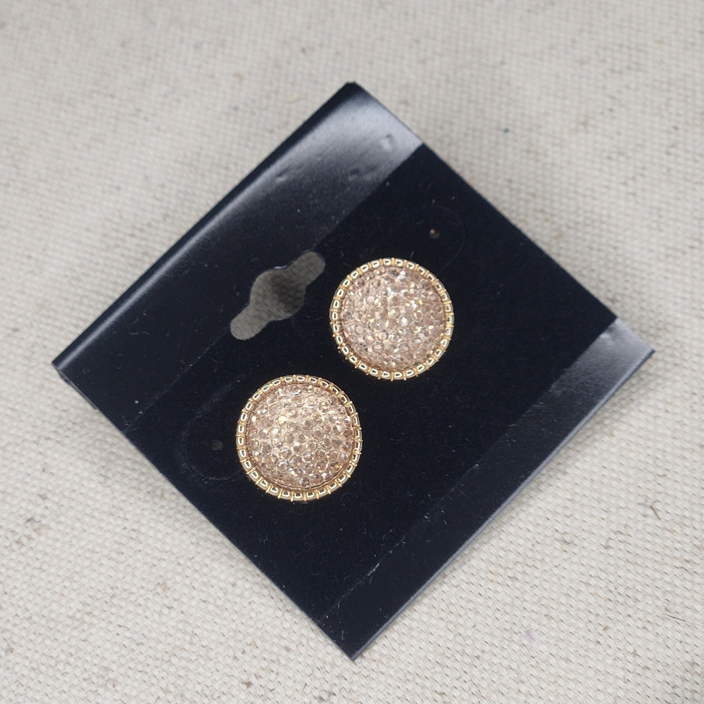 Gold Sparkle Button Stud Earrings